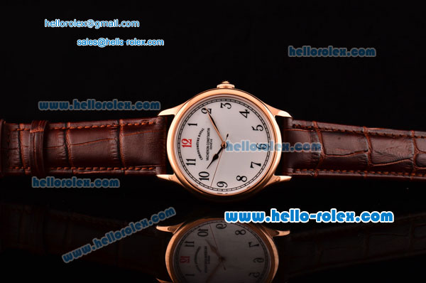 Vacheron Constantin Historiques Chronometre Royal 1907 Swiss ETA 2836 Automatic Rose Gold Case and Brown Leather Strap with White Dial Numeral Markers - Click Image to Close